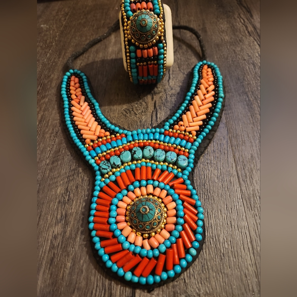 Multicolored Beaded Necklace and Bracelet set